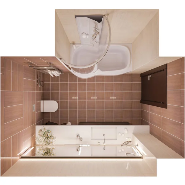 3D καθιστούν εσωτερικό σχεδιασμό ένα μοντέρνο μπάνιο με μια μεγάλη συνάρτηση mirr — Φωτογραφία Αρχείου