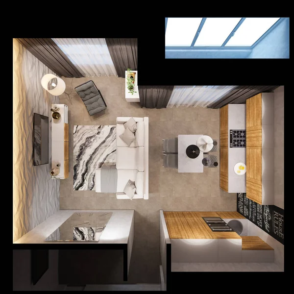 3D render-interieur van de appartementen is in Scandinavische s — Stockfoto