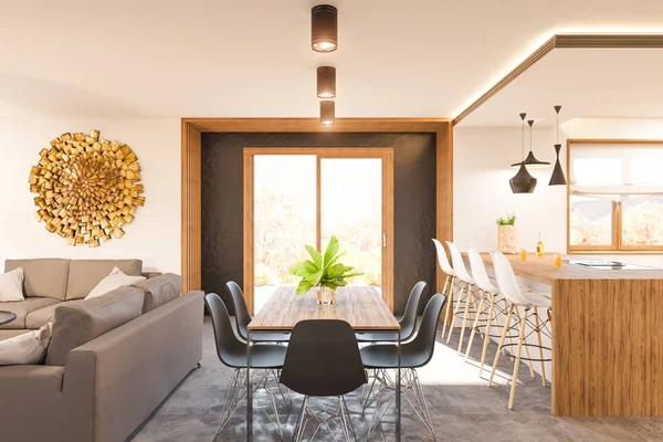 3D render moderne woonkamer interieur met open haard — Stockfoto