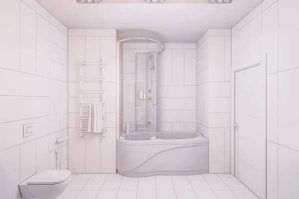3D illustration inredning av ett modernt badrum utan texturer — Stockfoto