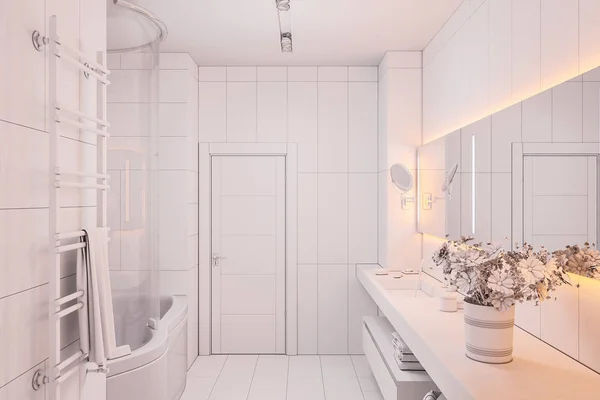 3D obrázek interiérový design moderní koupelny bez textur — Stock fotografie