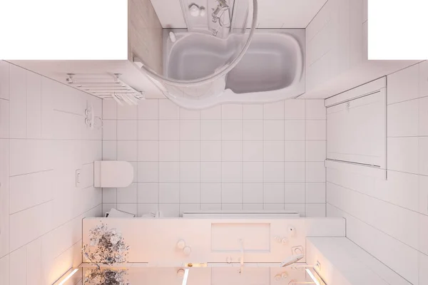 3d иллюстрация интерьера ванная комната без текстур и цвета — стоковое фото