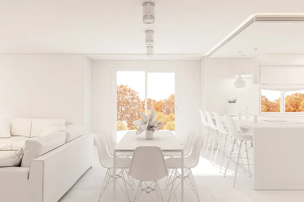 3d rendere moderno soggiorno interior design con camino — Foto Stock