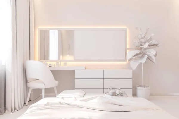 Η εσωτερική διακόσμηση του master υπνοδωμάτιο σε σκανδιναβικό στιλ. εικονογράφηση 3D — Φωτογραφία Αρχείου