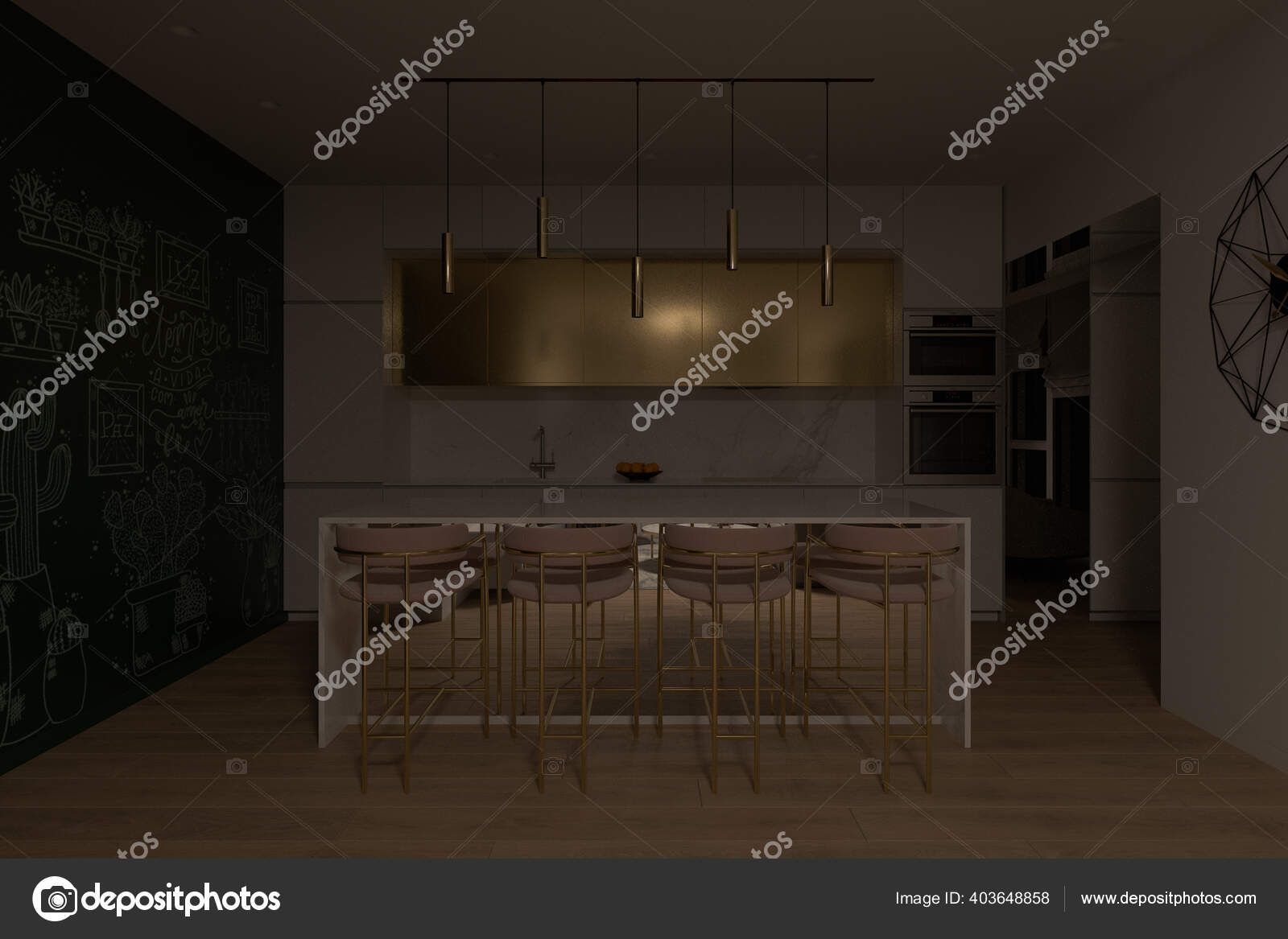 Render Kitchen Lighting Back Living Room Kitchen Interior Design Modern Stock Photo Image By C Richman21 403648858