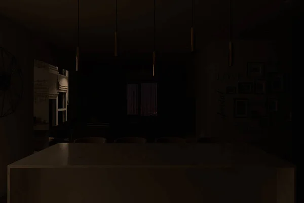 Dairenin Tasarımı Modern Tarzda Mekanın Gece Lambasıyla Boyutlu Bir Çizimi — Stok fotoğraf