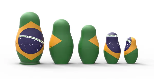 Bambola Nidificazione Russa Con Bandiera Brasile Rendering — Foto Stock