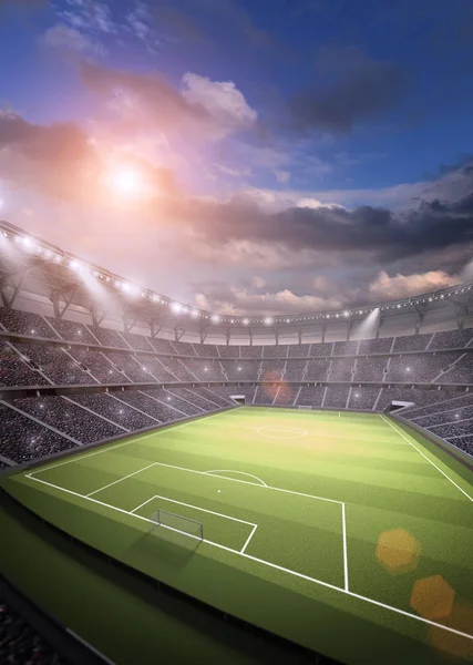 The stadium, the imaginary football stadium is modelled and rendered.