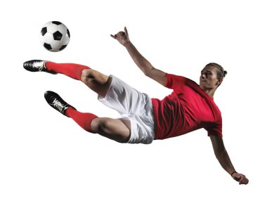 Beyaz arka plan üzerinde eylem futbol oyuncusu.
