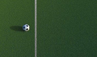 Futbol topu ve çimen, 3D render