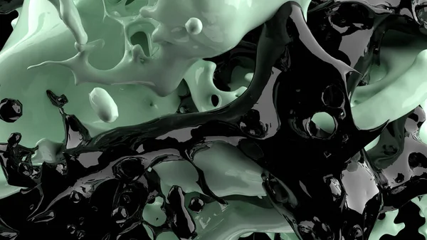 Vykreslování Zelené Černé Kapaliny Splash Abstraktní Tekutiny Pozadí — Stock fotografie