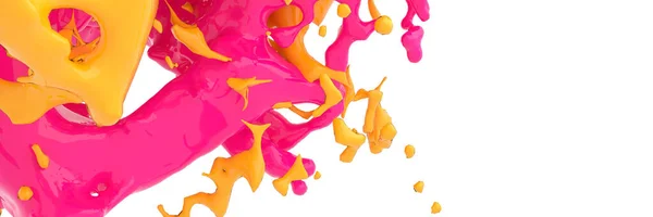 Rendering Liquidi Rosa Gialli Splash Fondo Fluido Astratto — Foto Stock