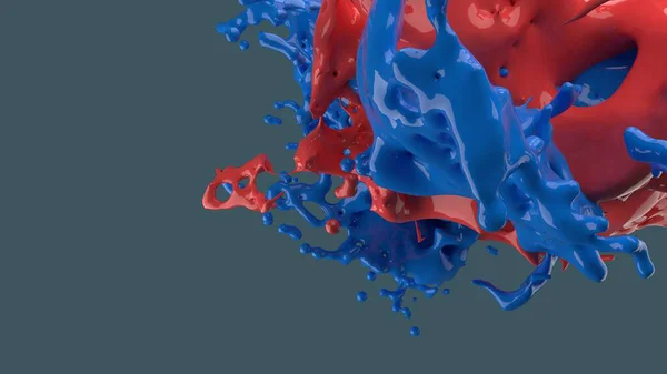 3Dレンダリング 赤と青の液体スプラッシュ 抽象流体の背景 — ストック写真