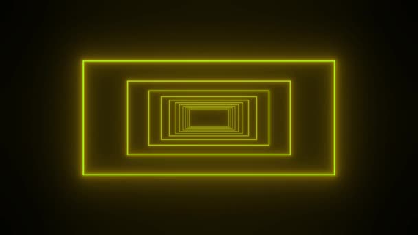 Žluté Neonové Světlo Tunelu Animace Černé Pozadí Restro Sci — Stock video
