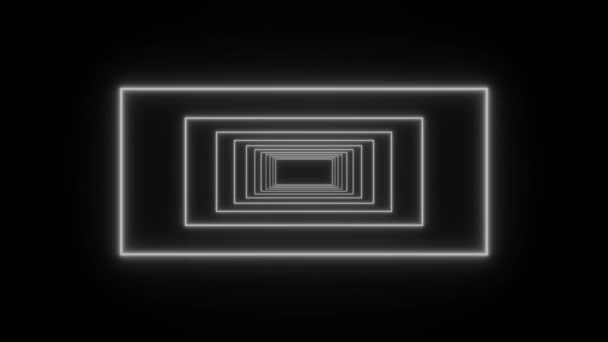 Weiße Neon Licht Tunnel Animation Schwarzer Hintergrund Restro Sci — Stockvideo