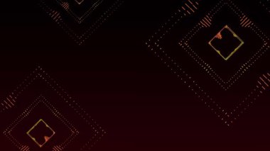 Koyu bir gradyan arkaplanda turuncu, sarı ve kırmızı tonlarda parlayan noktalı elmas şekilli soyut dijital arkaplan