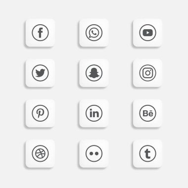 Beyaz ve Siyah Sosyal Medya Simgesi Sembol Koleksiyonu