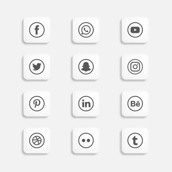 Колекція Символів Білих Чорних Соціальних Медіа — стоковий вектор