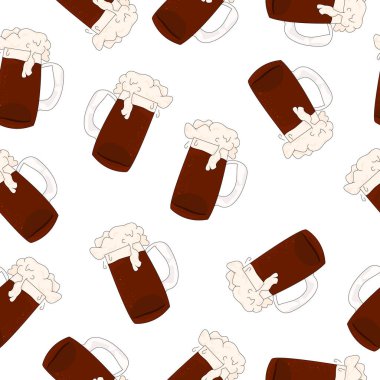 Süslenmek için bira bardakları ile desen. Kıyafet ve kağıda basmak için. İçki alemi. Aziz Patrick Günü 'nde. Ekim Festivali