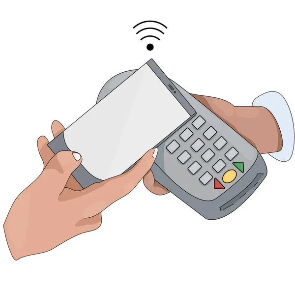 Illustration Paiement Sans Contact Terminal Par Téléphone Paiement Sans Contact — Image vectorielle