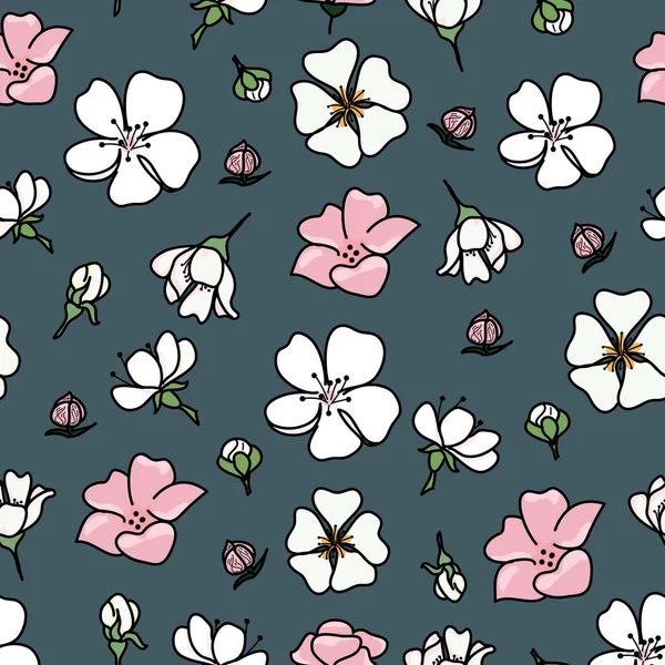 Bahar çiçekleri açan desen. El çizimi. Kartpostallara baskı. Giysi ve kağıda baskı. Web sitesi ya da fotoğraf için arka plan. hediye dekorasyonu