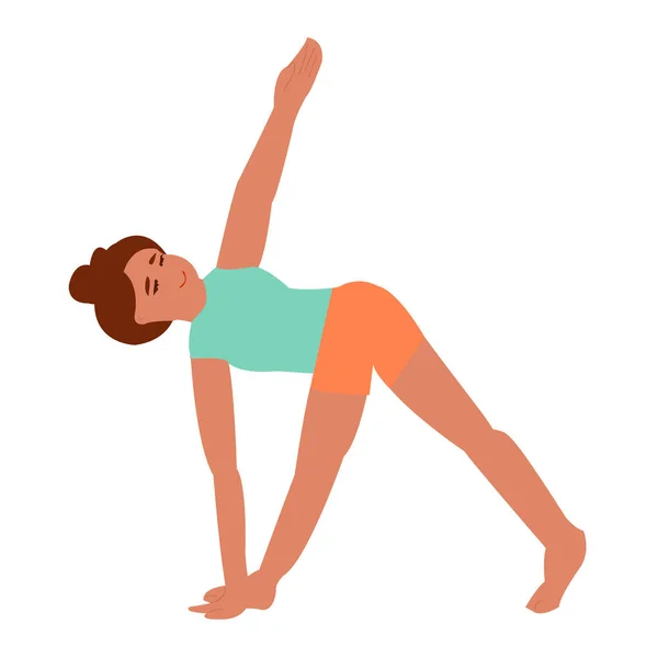 Gebräuntes Mädchen Praktiziert Yoga Yoga Allein Machen Aktive Yoga Stunde — Stockvektor