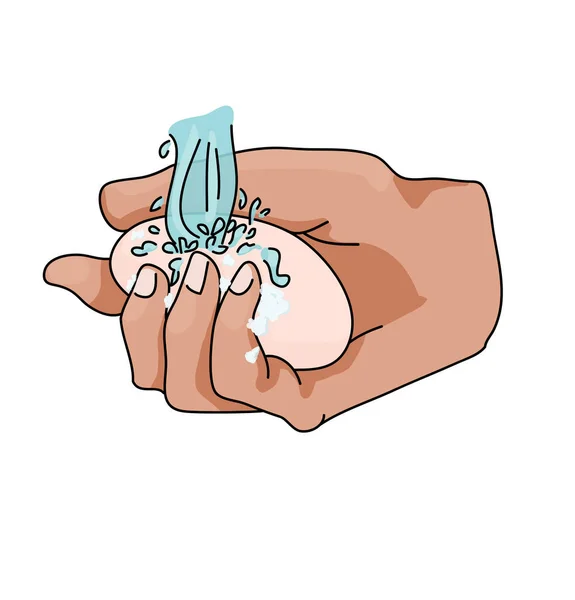 Waschen Sie Ihre Hände Gründlich Mit Seife Handzeichnung Händewaschen Sorge — Stockvektor