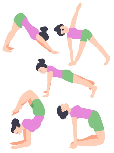 Yoga pozları. Evde alıştırma. Kızın aktif bir yaşam tarzı var. aktif yaşam tarzı. Tüm aile için hobiler. yoga dersleri