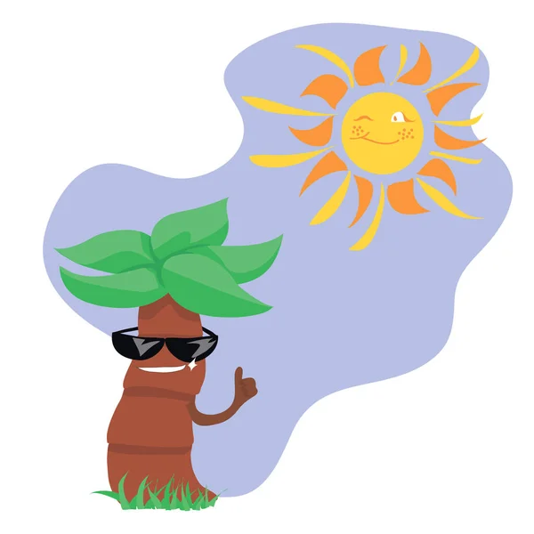 Yaz karakterleri. Güneş ve hurma ağaçları. Peri masalı karakterleri. Maskot mu çıkartma mı? Elbise ya da kartpostal bastırmak için..