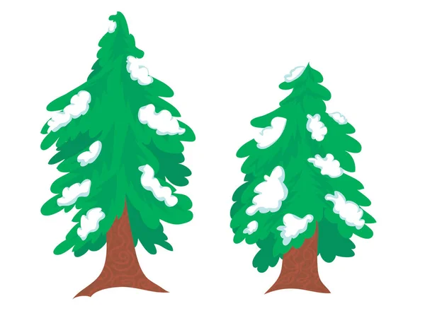 Beyaz arka planda, karda ağaçlar ve ladin. Karalamalar izole eder. Hazır. Baskı için Noel ağacı, kartpostal süsü, hediye, çıkartma. Kış ormanı vektör