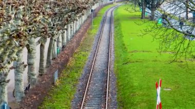 Ünlü Platanenallee am Nice üzerinde hava manzarası Frankfurt am Main, Almanya.