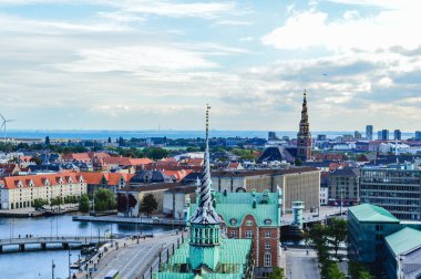 COPENHAGEN, DENMARK, 10 Ekim 2015: Sonbaharda Kopenhag üzerinde güzel bir manzara. Kopenhag üzerinde kuş bakışı panoramik görüş.