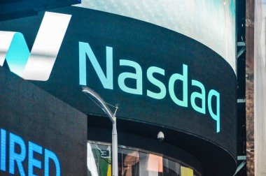 NEW YORK CITY, May 27 2017: A Nasdaq headqwaters on Times Square, New York City. MarketSite is epicentre for Nasdaq and it is located on New York City`s Times Square. clipart