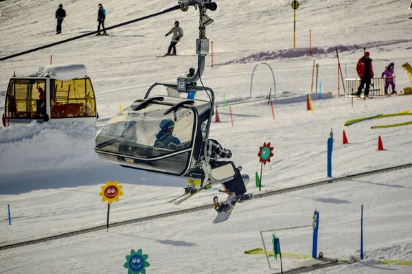 Sölden Österreich Januar 2018 Eine Skiliftkabine Mit Einem Skifahrer Und — Stockfoto