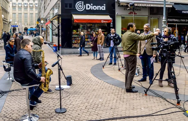 Zagreb Croatia March 2018 Croatian Radio Television Shooting Set Streets — Stock Photo, Image