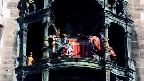 Munich Németország 2019 Február Müncheni Rathaus Glockenspiel Harangjáték Két Történet — Stock videók