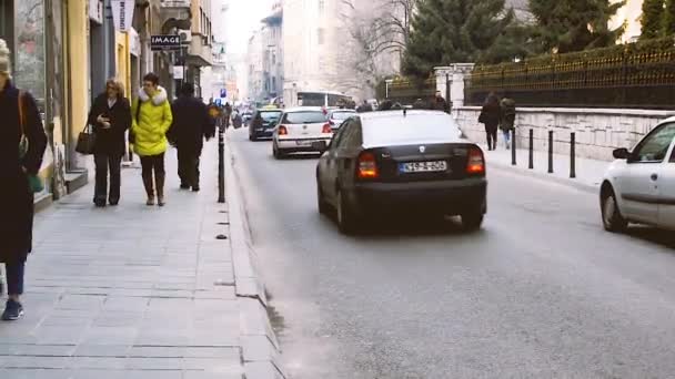 Sarajevo Bosnia Herzegovina Februar 2019 Daglig Scene Fra Bymidten Med – Stock-video