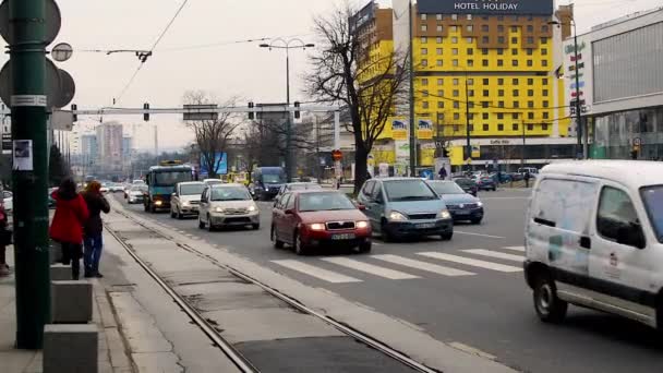 Sarajevo Bósnia Herzegovina Fevereiro 2019 Cena Diária Trânsito Durante Frio — Vídeo de Stock