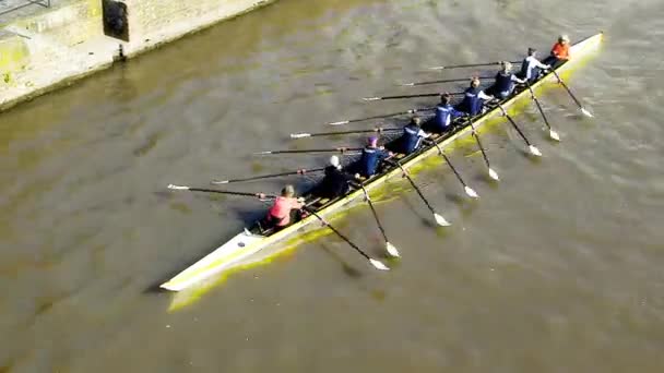 Frankfurt Main Germany March 2019 Eight People Helmsman Boat Morning — Stock Video