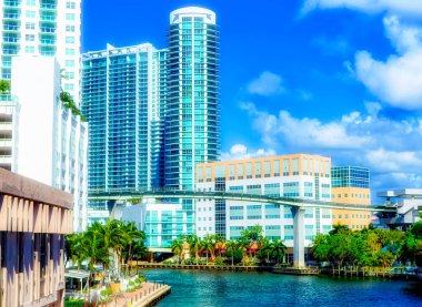 MIAMI, FLORIDA, ABD, 30 Nisan 2019: Miami, Florida, ABD şehir merkezindeki modern iş binaları.