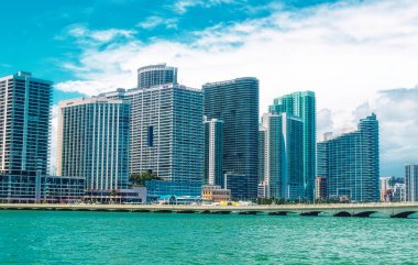 MIAMI, FLORIDA, ABD, 1 Mayıs 2019: Florida, ABD 'deki modern Miami kentinin hava manzarası.