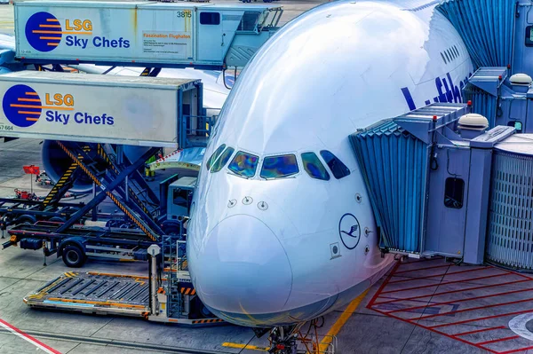 Frankfurt Main Alemania Abril 2019 Lufthansa Airbus A380 800 Durante — Foto de Stock