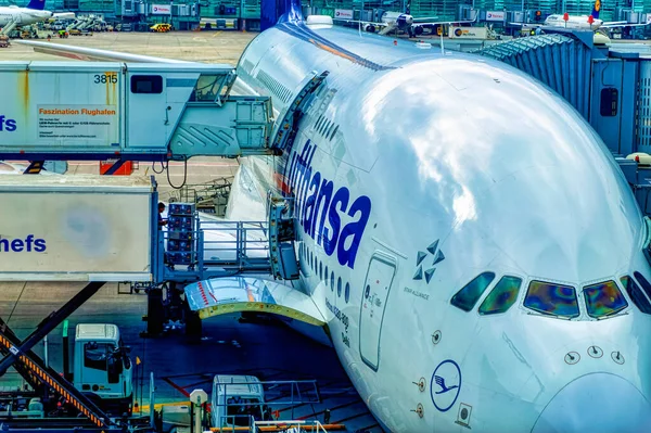 Frankfurt Main Alemania Abril 2019 Lufthansa Airbus A380 800 Durante — Foto de Stock