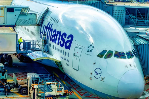Frankfurt Main April 2019 Lufthansa Airbus A380 800 Während Der — Stockfoto