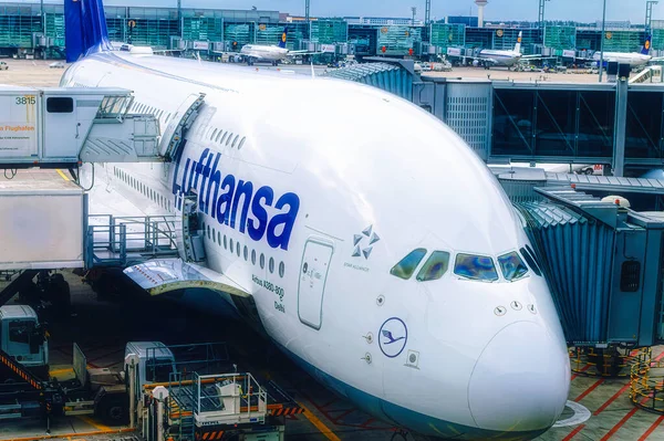 Frankfurt Main April 2019 Lufthansa Airbus A380 800 Während Der — Stockfoto