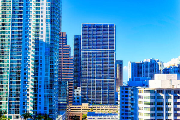 MIAMI, FLORIDA, USA, April 30 2019: Modern business buildings in downtown of city of Miami, Florida, USA.