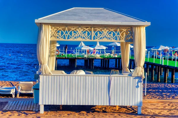 Antalya Turquie Août 2019 Bungalow Luxe Bois Sur Plage Sable — Photo