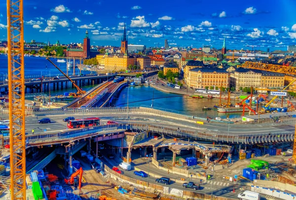 Stockholm Suécia Setembro 2019 Vista Aérea Sobre Obras Centro Estocolmo — Fotografia de Stock