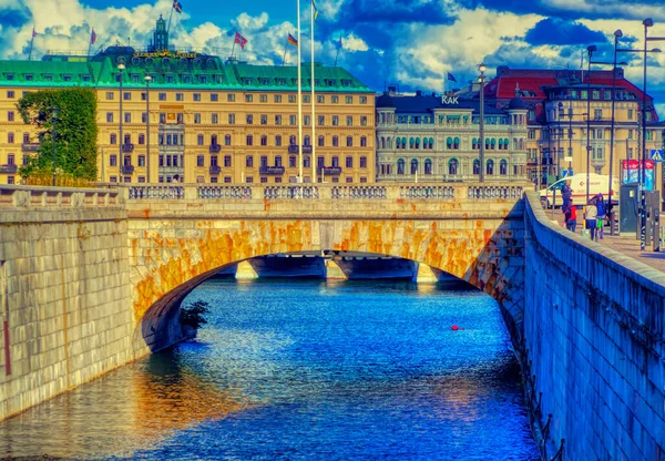 Stockholm Suécia Setembro 2019 Uma Ponte Pedra Uma Das Várias — Fotografia de Stock