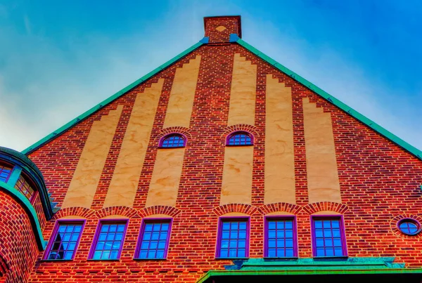 Stockholm Sweden September 2019 Classical Scandinavian Brick Made House Facade — Stock Photo, Image